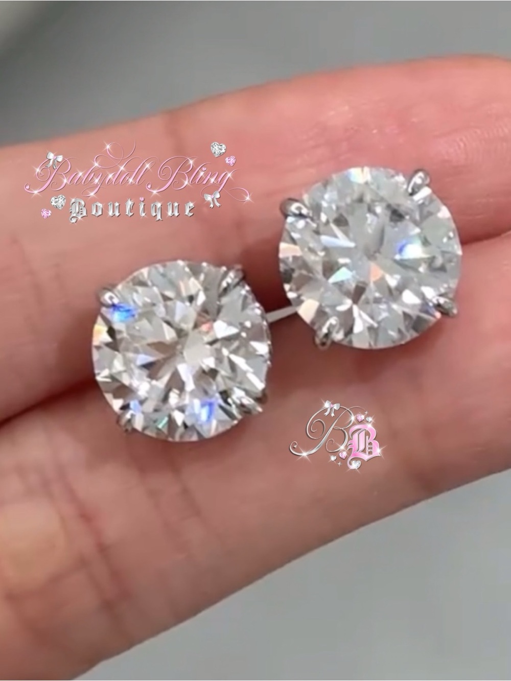 Earrings 5 carat studs custom with screw on backing Babydoll Bling Boutique - Picture 7 of 9
